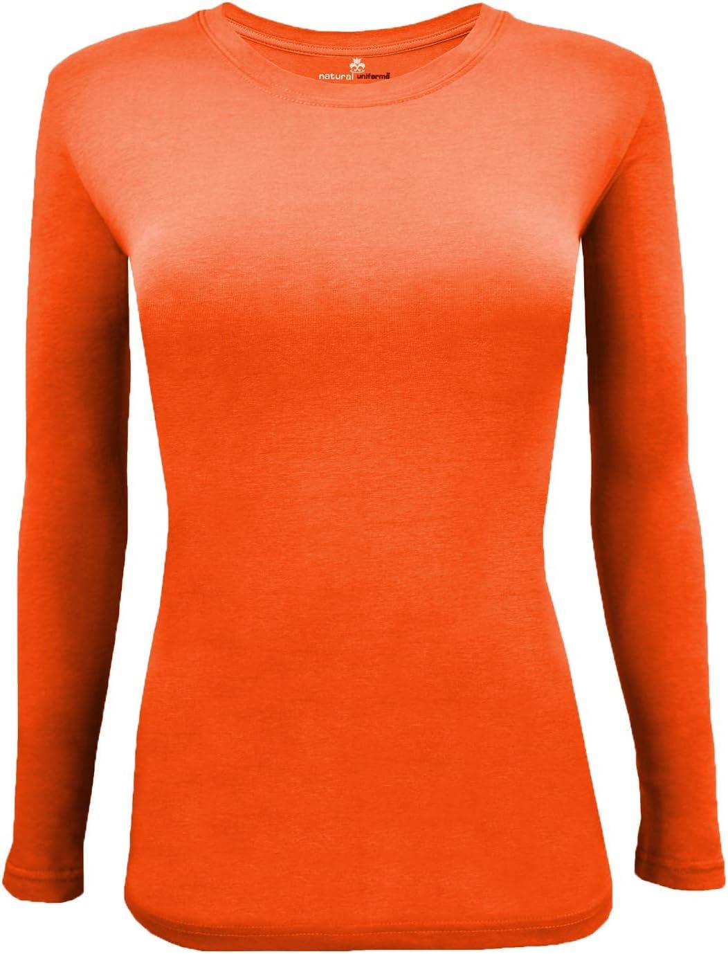 imageNatural Uniforms Womens Under Scrub Tee Crew Neck Long Sleeve TShirt Pack of 2 Multi Pack of 2Orange