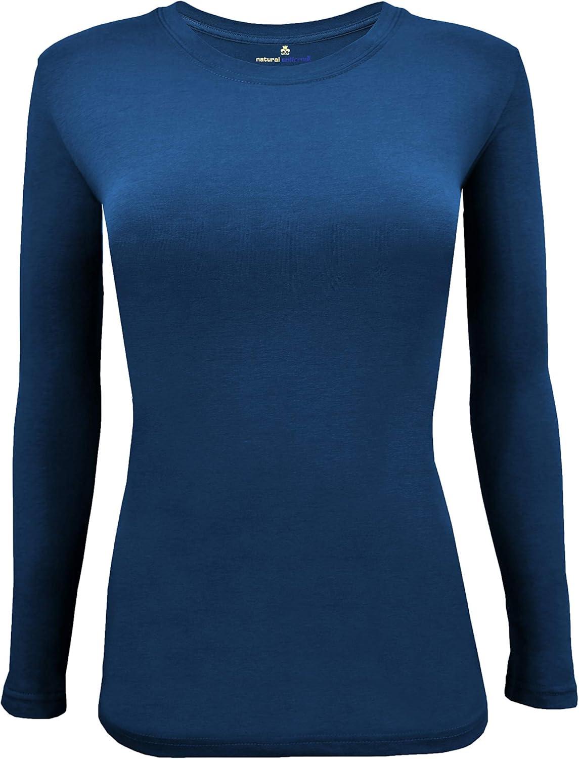 imageNatural Uniforms Womens Under Scrub Tee Crew Neck Long Sleeve TShirt Pack of 2 Multi Pack of 2True Navy Blue