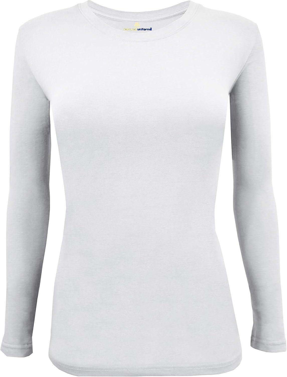 imageNatural Uniforms Womens Under Scrub Tee Crew Neck Long Sleeve TShirt Pack of 2 Multi Pack of 2White