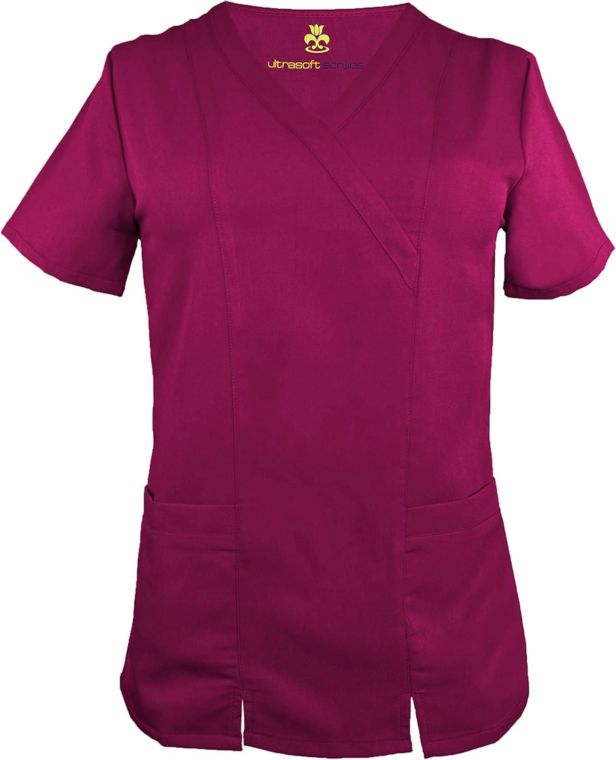 imageSoft Premium Professional WorkWear 2 Pocket Cross Over Tunic Top and Pant Set 81199118Burgundy
