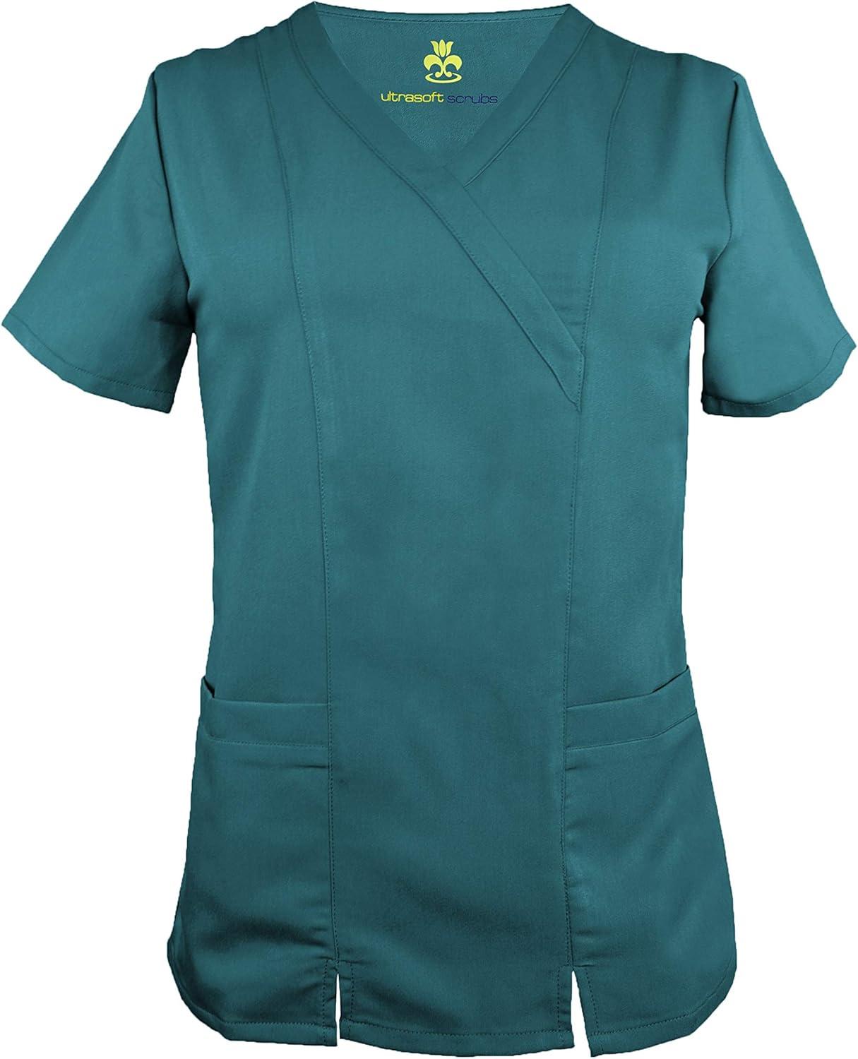imageSoft Premium Professional WorkWear 2 Pocket Cross Over Tunic Top and Pant Set 81199118Teal