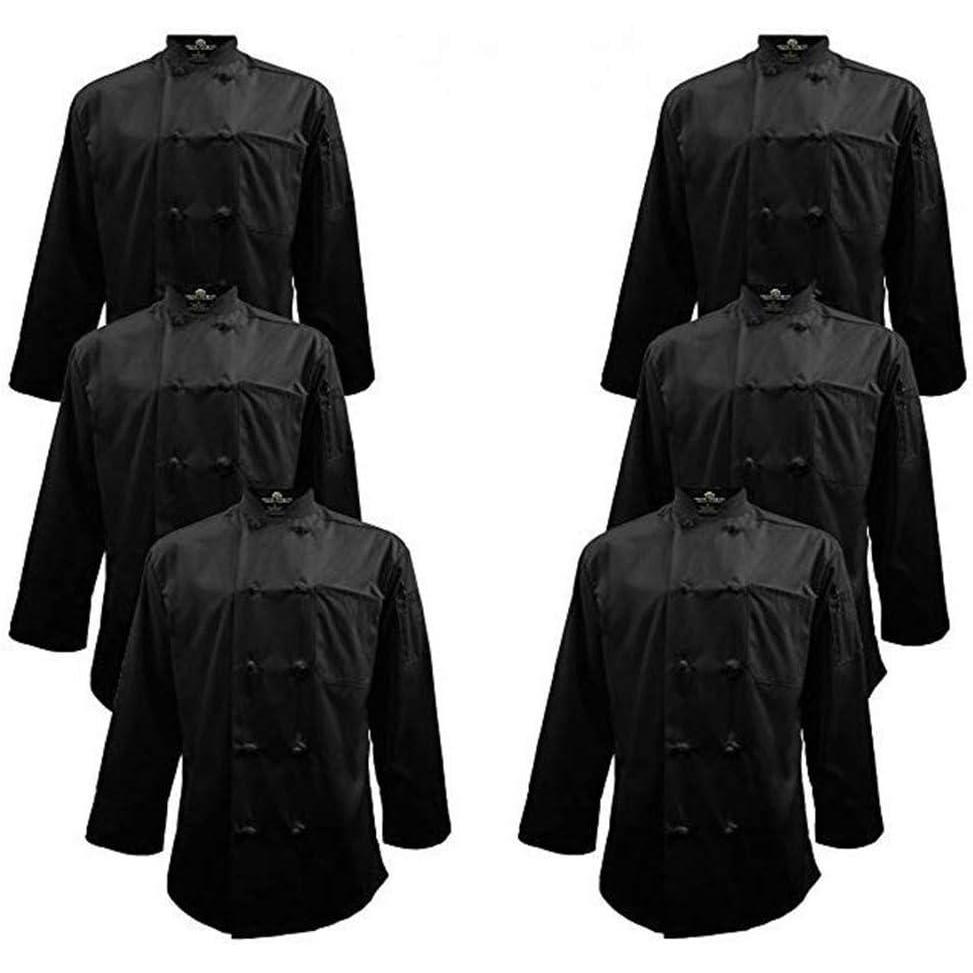 imageChef Apparel Knot Button Chef Coat with Thermometer Pocket XXXXXLarge 6 Pack Black