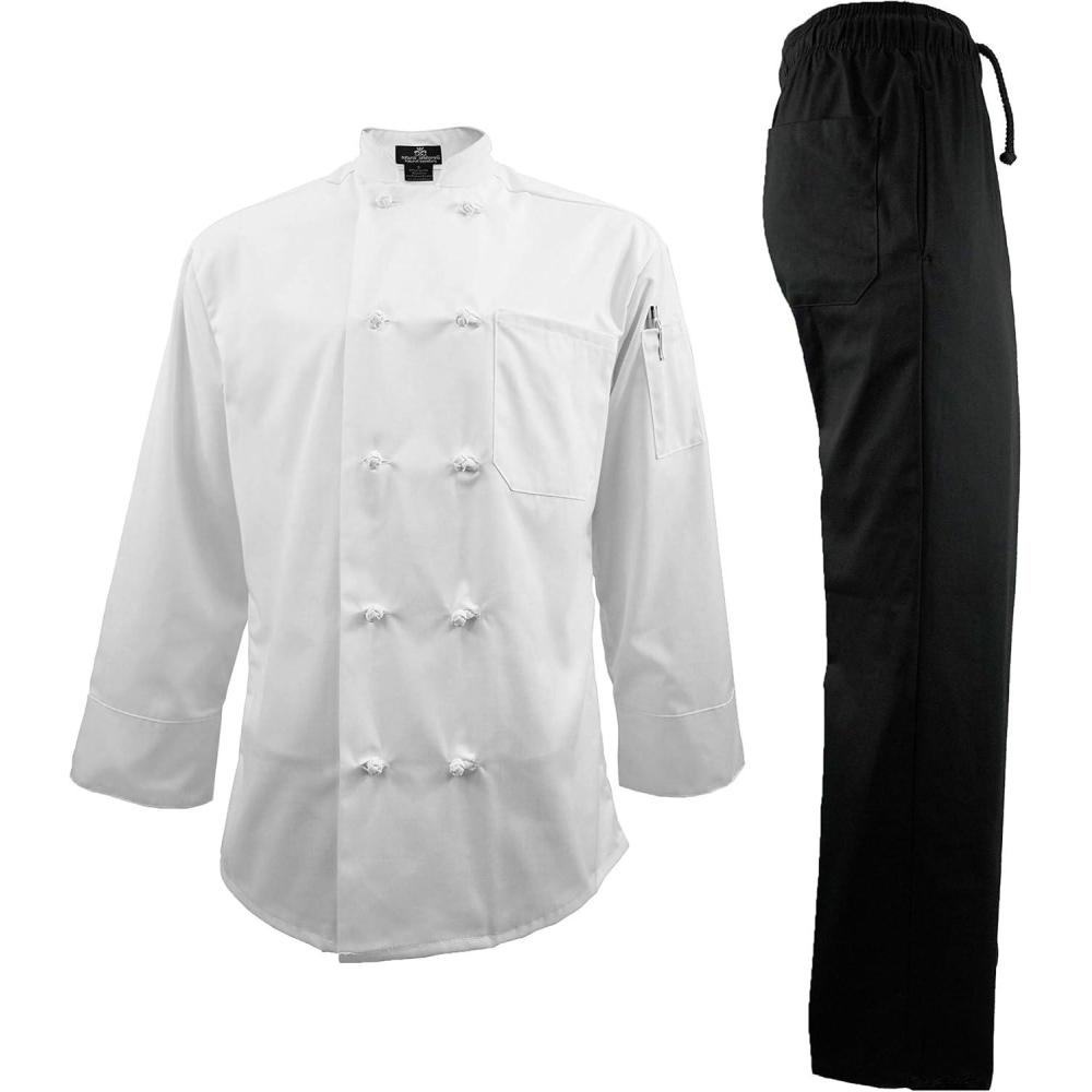 imageChef Uniform Set Chef Coat and Pants Medium White CoatBlack Pants