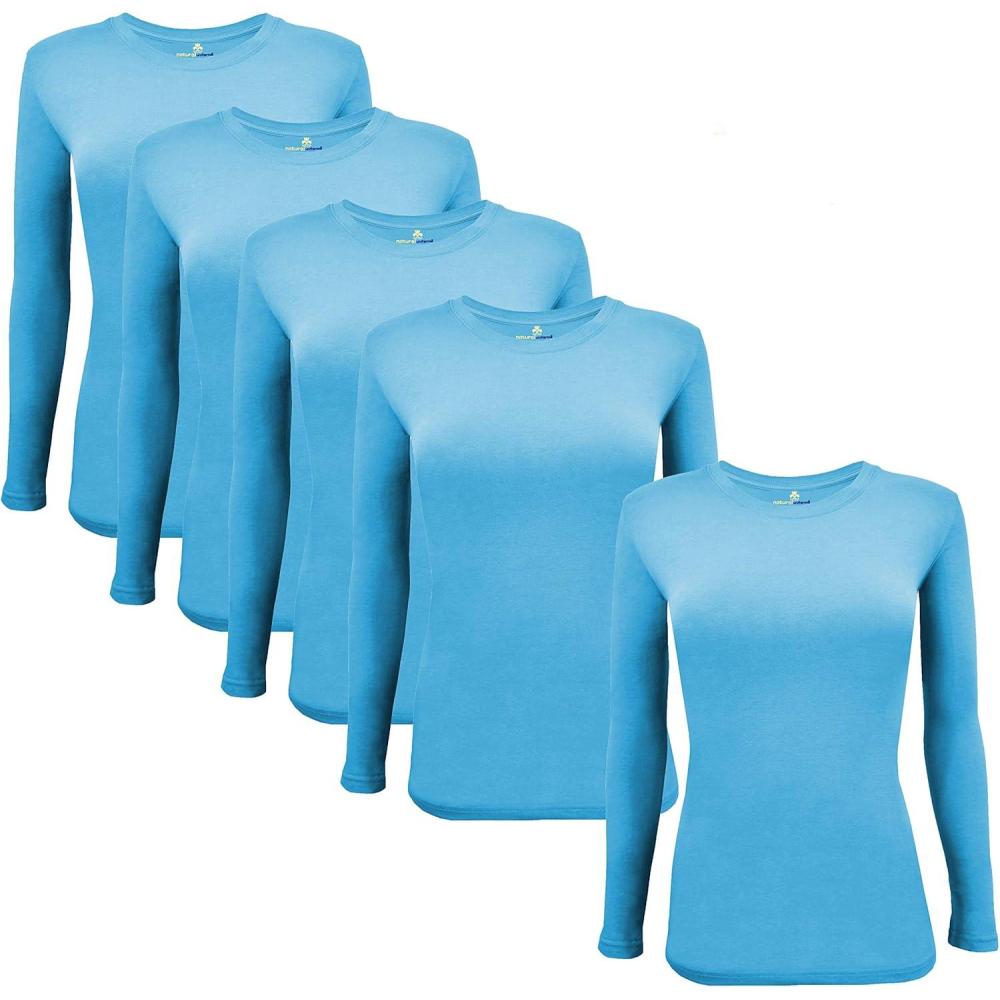 imageMampM Scrubs Long Sleeve TShirt Under Scrub TopSuper Soft and Stretchy Multi Pack of 5Water Blue