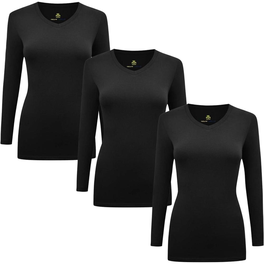imageMampM Scrubs Womens Long Sleeve VNeck Under Scrub Stretch TShirt3PackBlack