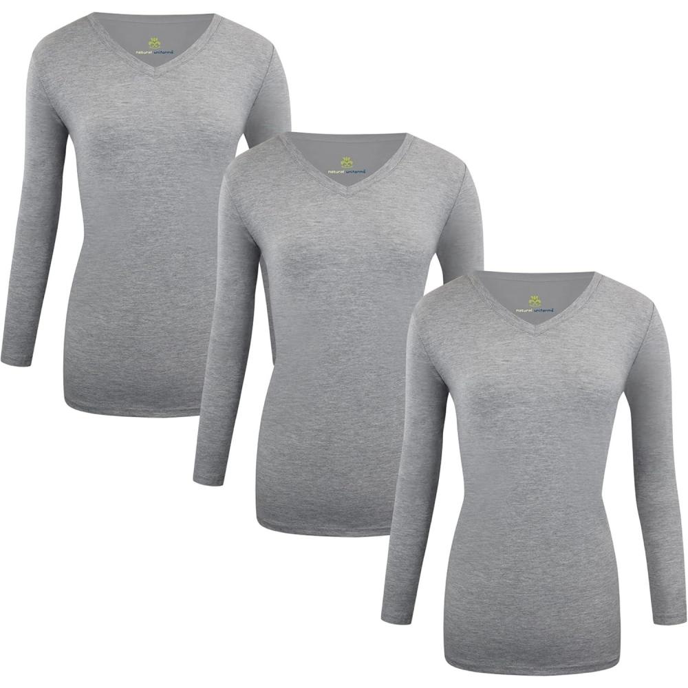 imageMampM Scrubs Womens Long Sleeve VNeck Under Scrub Stretch TShirt3PackHeather Charcoal