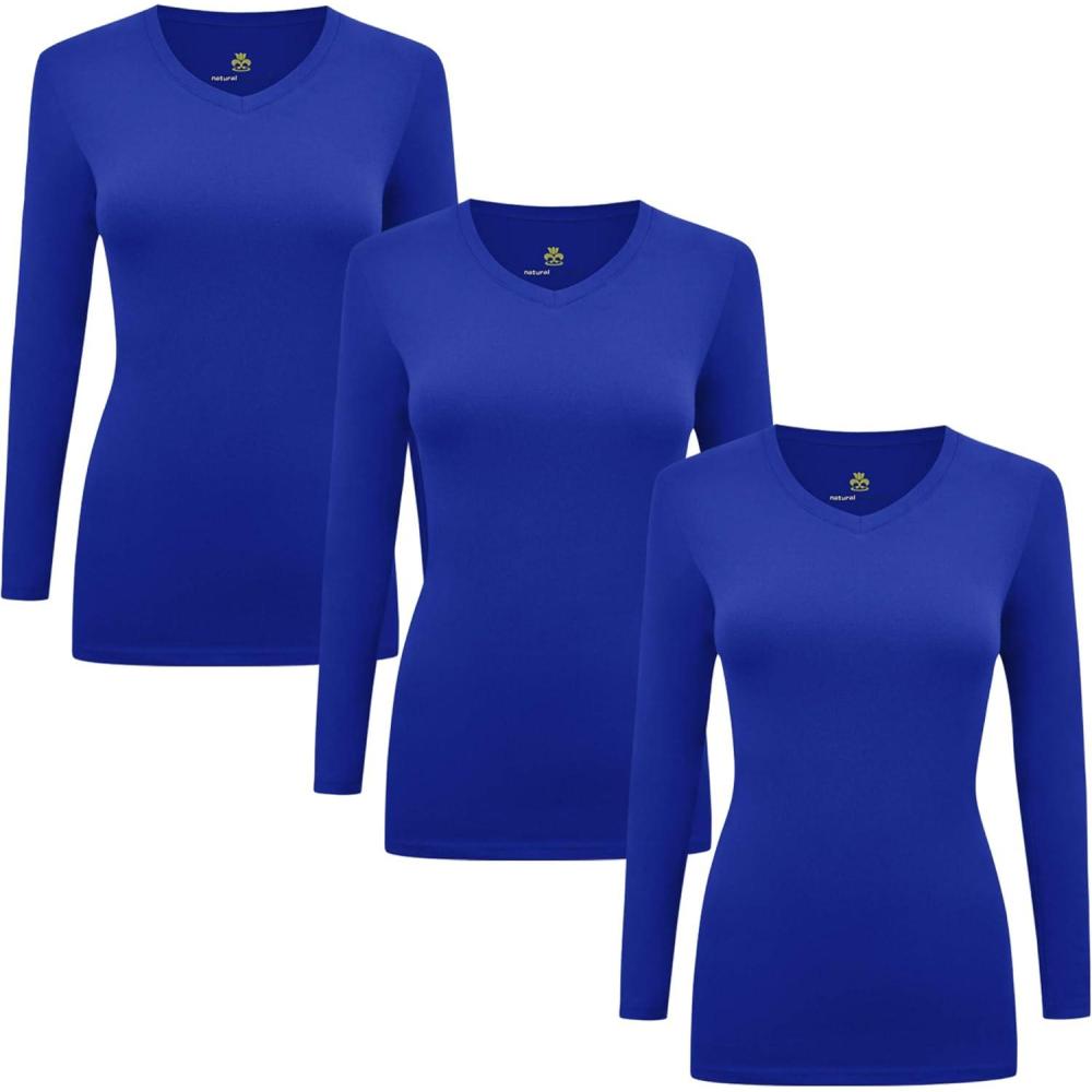 imageMampM Scrubs Womens Long Sleeve VNeck Under Scrub Stretch TShirt3PackTrue Royal Blue