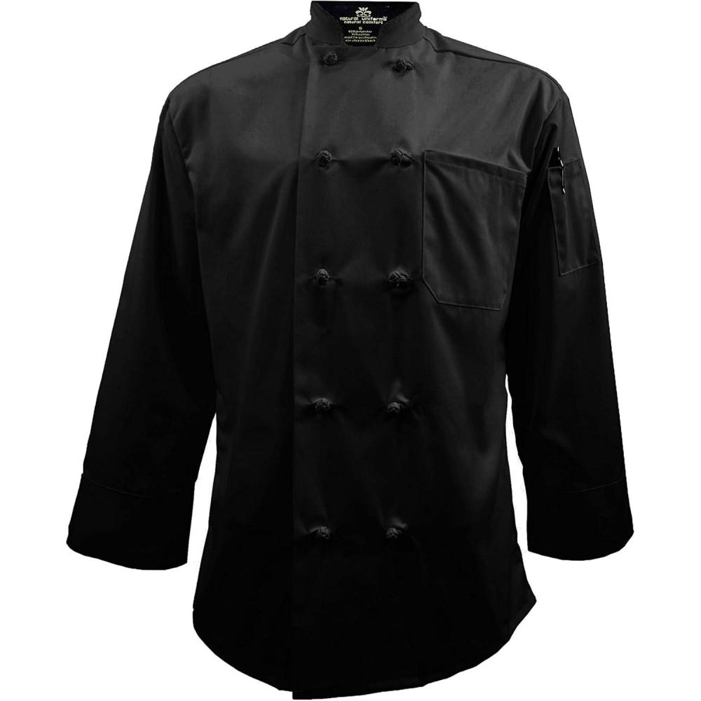 imageNatural Uniforms Chef Coat with Knotted ButtonsMulti Pack QuantitiesBlack1
