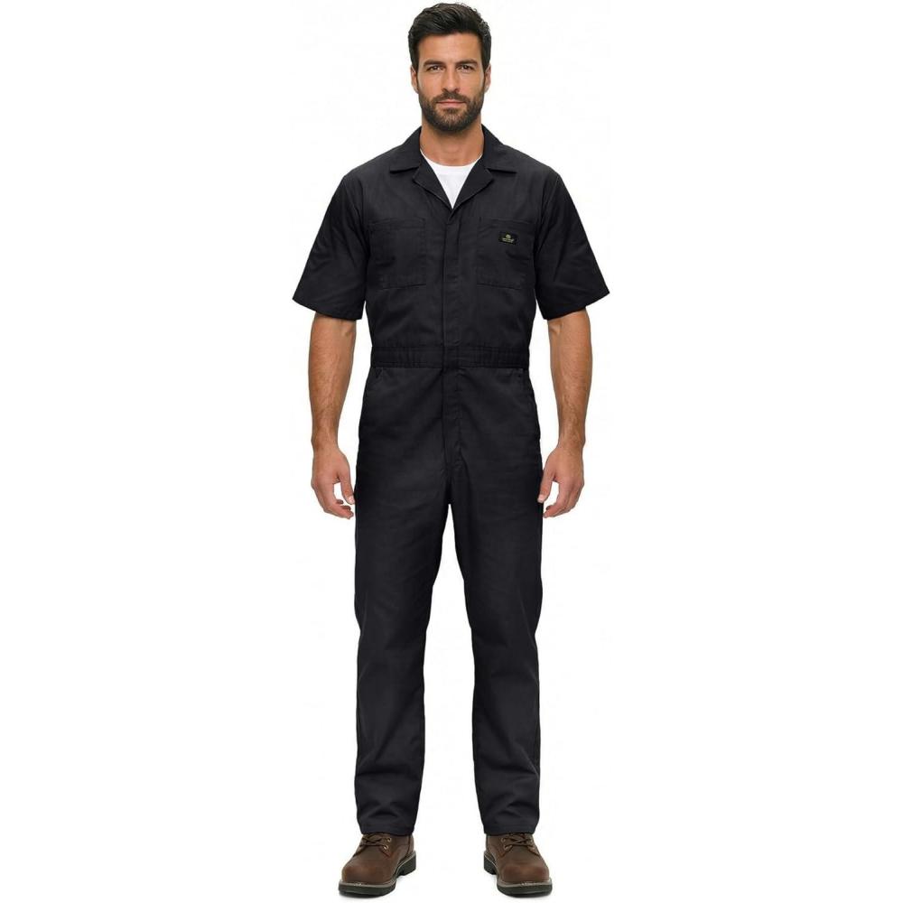imageNatural Uniforms Mens Short Sleeve Zip Up Coverall Stain and Wrinkle Resistant Hunter Green MediumBlack