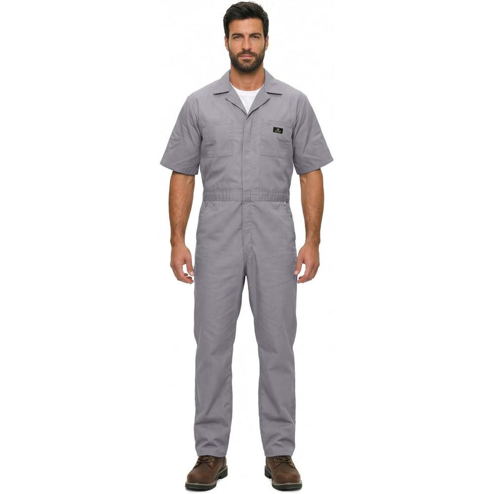 imageNatural Uniforms Mens Short Sleeve Zip Up Coverall Stain and Wrinkle Resistant Hunter Green MediumGrey