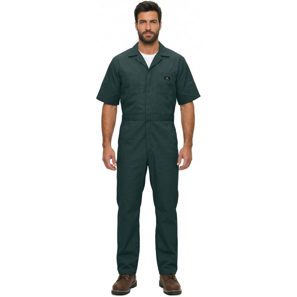 imageNatural Uniforms Mens Short Sleeve Zip Up Coverall Stain and Wrinkle Resistant Hunter Green MediumHunter Green Tall