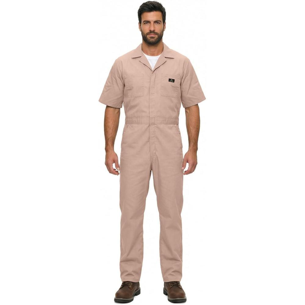imageNatural Uniforms Mens Short Sleeve Zip Up Coverall Stain and Wrinkle Resistant Hunter Green MediumKhaki