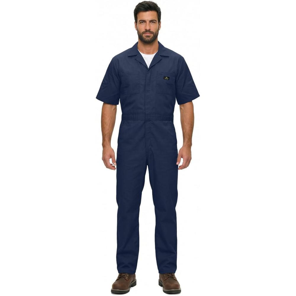 imageNatural Uniforms Mens Short Sleeve Zip Up Coverall Stain and Wrinkle Resistant Hunter Green MediumNavy Tall