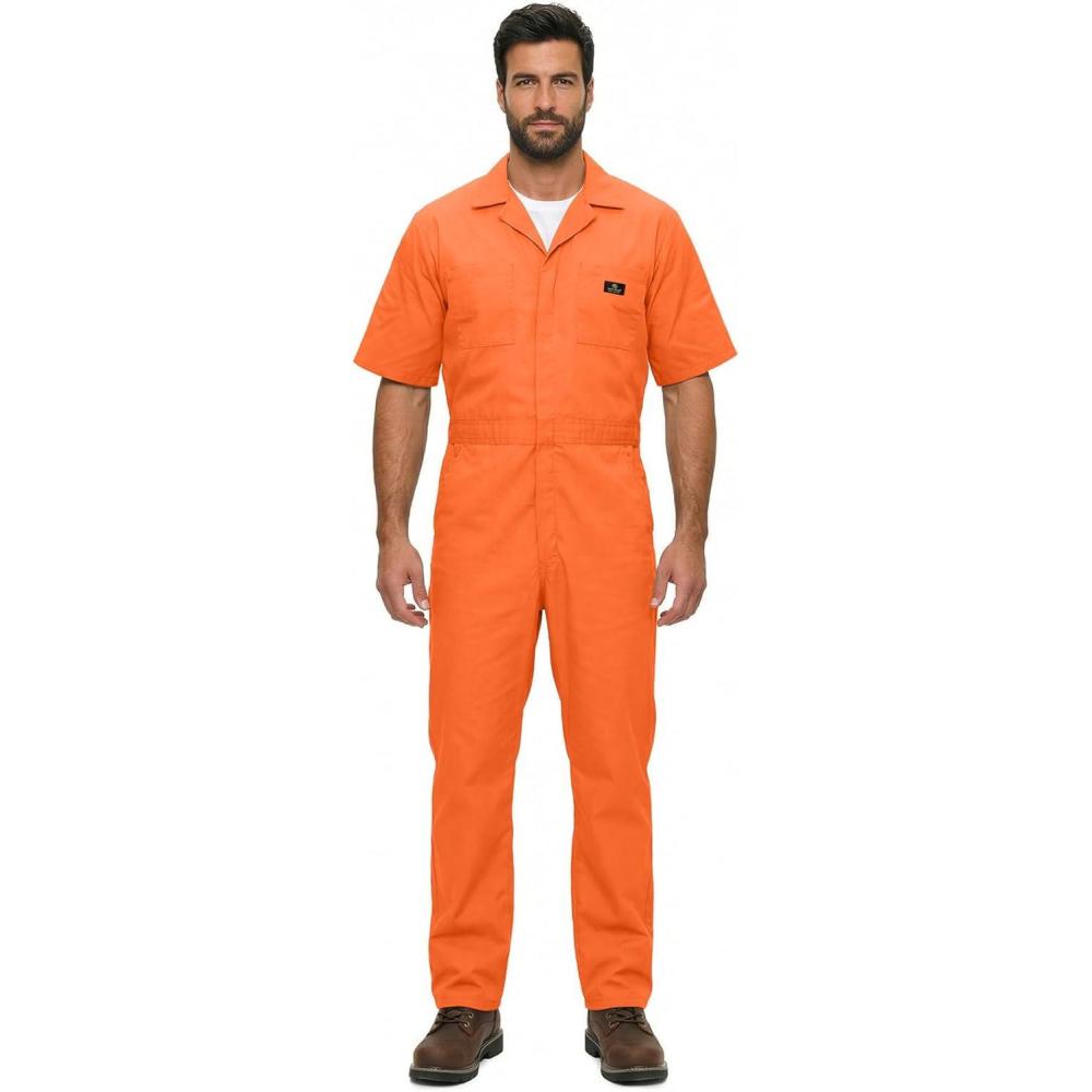 imageNatural Uniforms Mens Short Sleeve Zip Up Coverall Stain and Wrinkle Resistant Hunter Green MediumOrange Tall