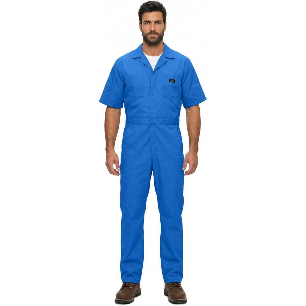 imageNatural Uniforms Mens Short Sleeve Zip Up Coverall Stain and Wrinkle Resistant Hunter Green MediumRoyal Blue