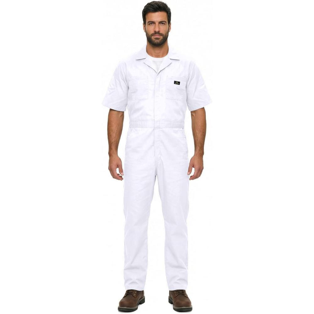imageNatural Uniforms Mens Short Sleeve Zip Up Coverall Stain and Wrinkle Resistant Hunter Green MediumWhite
