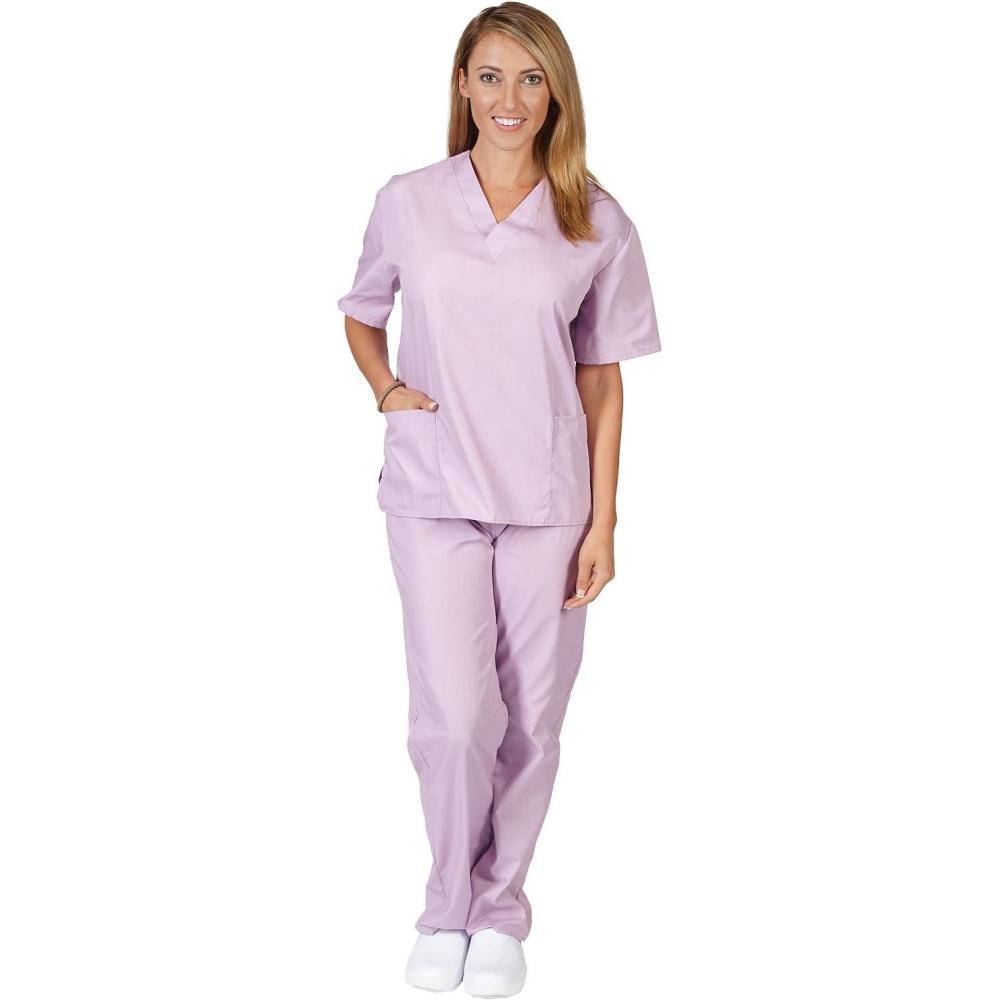 imageNatural Uniforms Solid VNeck Womens Scrub Set Medical Scrub Tops and Pants XXSmall Lilac