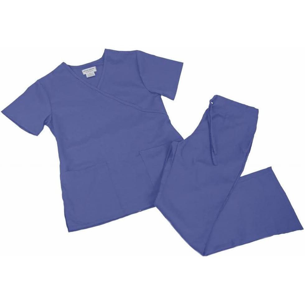 imageNatural Uniforms Women Mock WrapFlare Pant Set Medical Scrub Set XL Ceil Blue