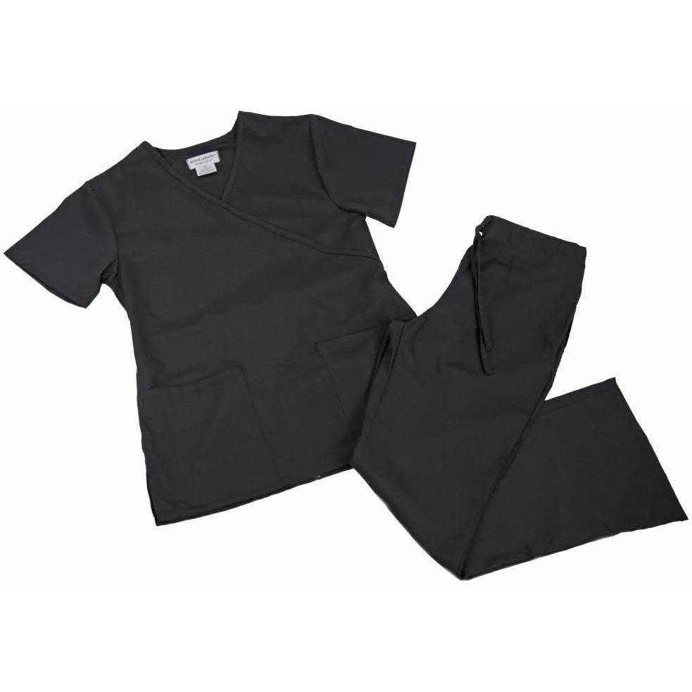 imageNatural Uniforms Women Mock WrapFlare Pant Set Medical Scrub Set XS Black
