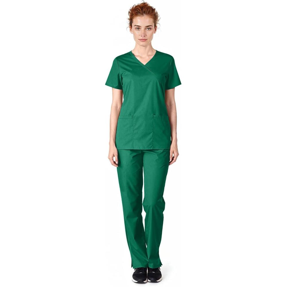imageNatural Uniforms Womens Mock Wrap Scrub SetTrue Hunter Green