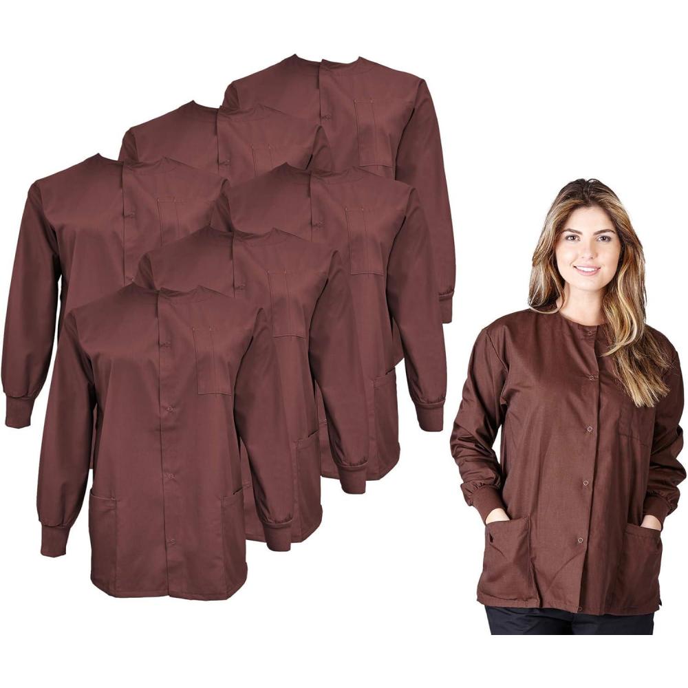 imageNatural Uniforms Womens Scrub Warm Up Jacket Pack of 6 SetChocolate