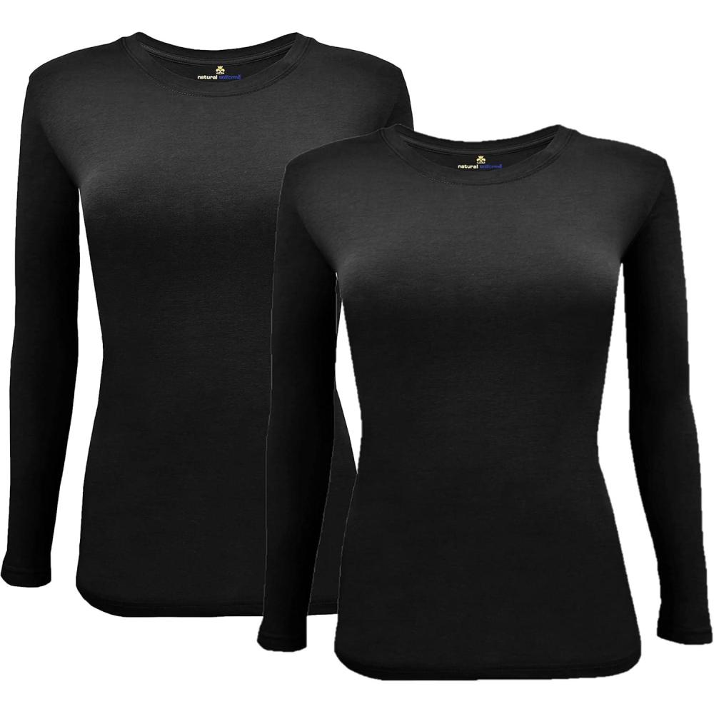 imageNatural Uniforms Womens Under Scrub Tee Crew Neck Long Sleeve TShirt Pack of 2 Multi Pack of 2Black