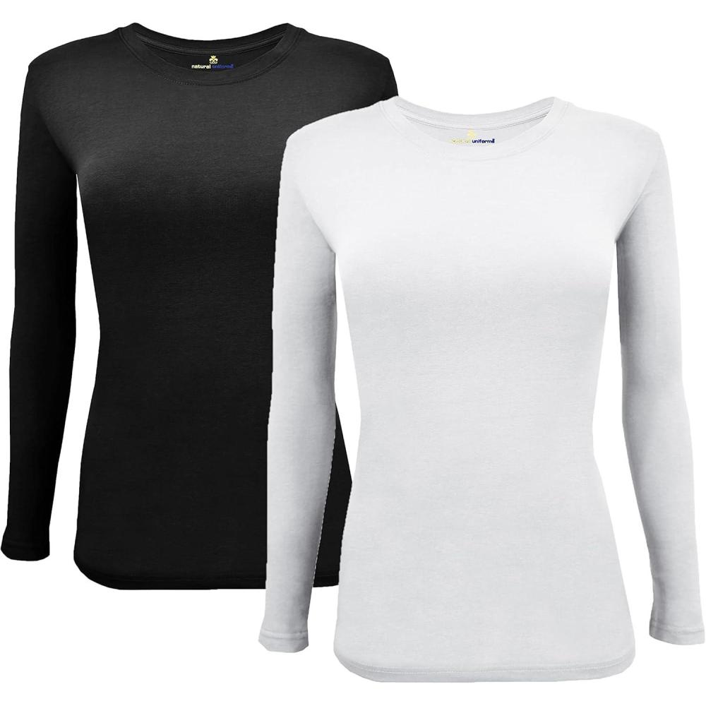 imageNatural Uniforms Womens Under Scrub Tee Crew Neck Long Sleeve TShirt Pack of 2 Multi Pack of 2BlackWhite