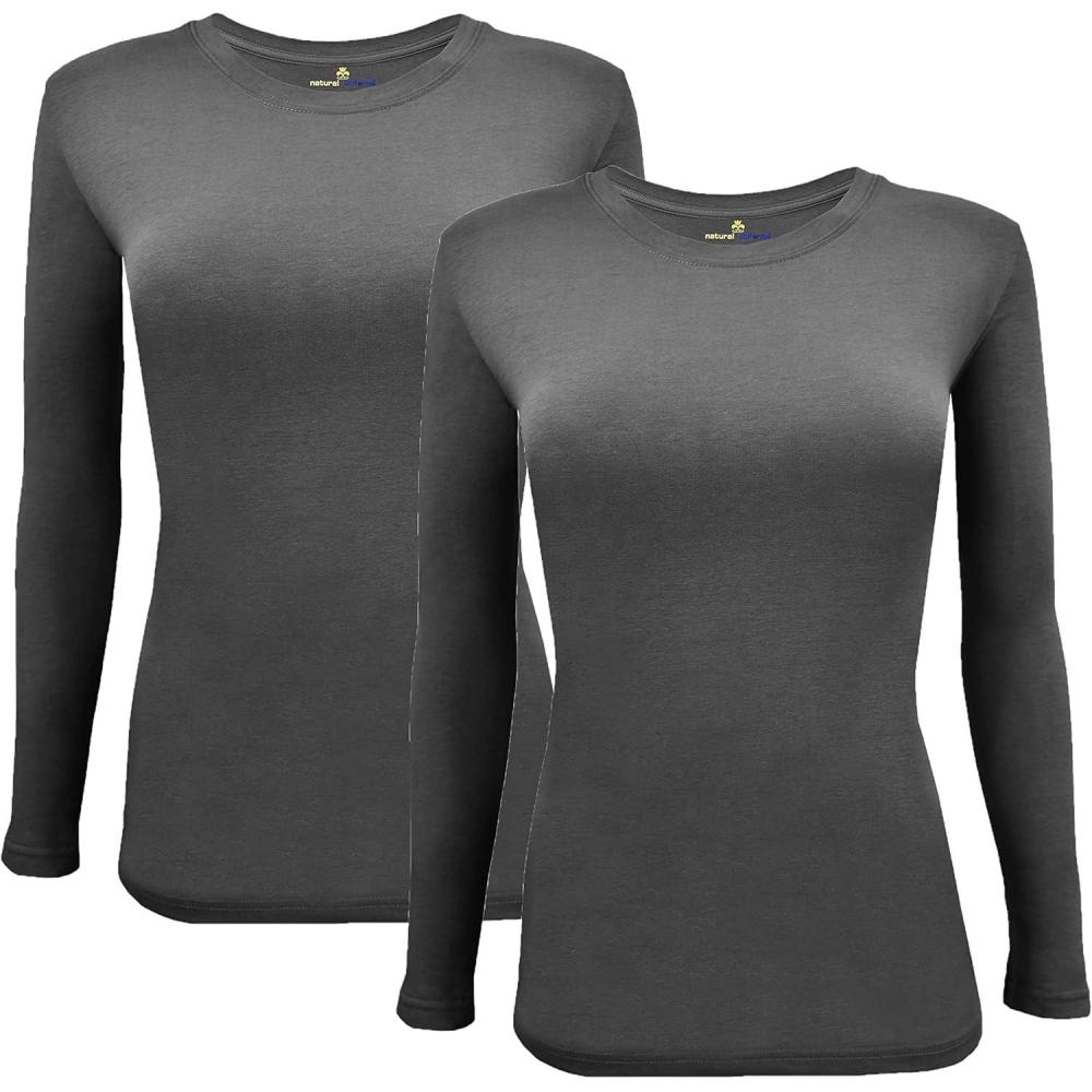 imageNatural Uniforms Womens Under Scrub Tee Crew Neck Long Sleeve TShirt Pack of 2 Multi Pack of 2Charcoal
