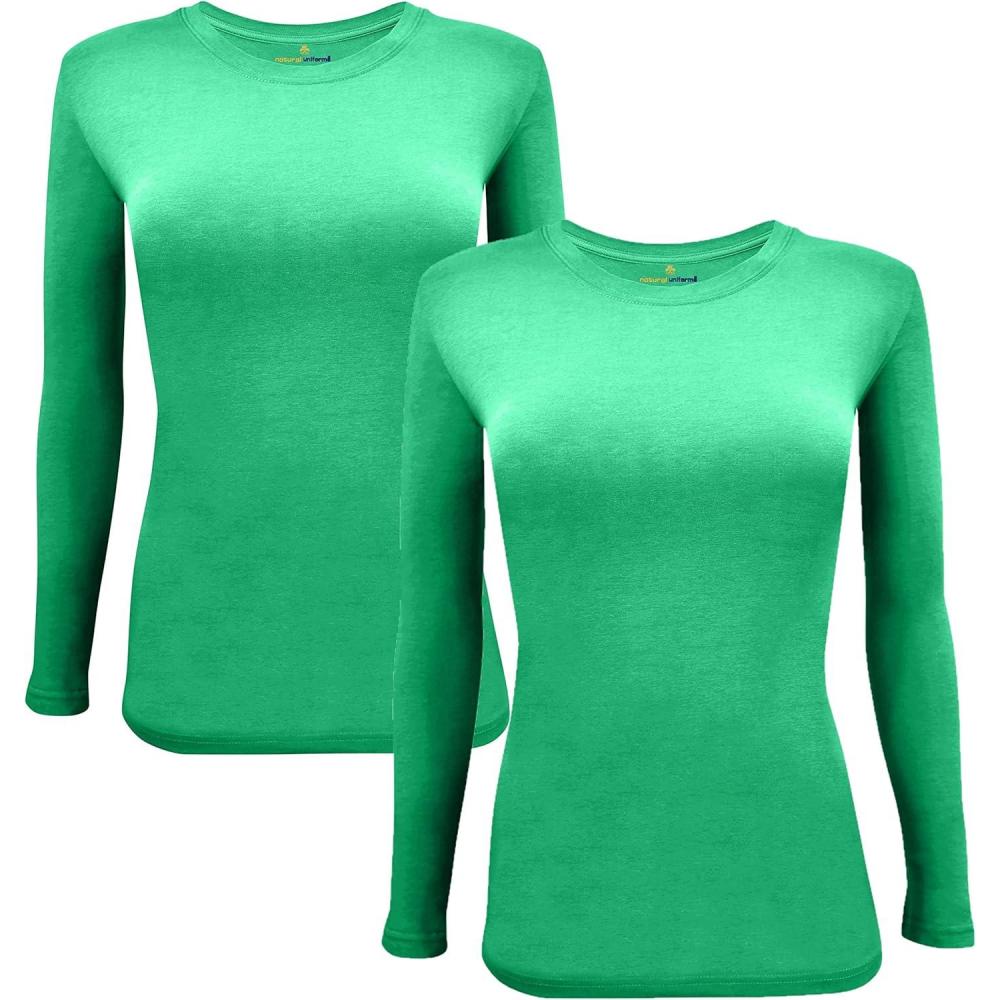 imageNatural Uniforms Womens Under Scrub Tee Crew Neck Long Sleeve TShirt Pack of 2 Multi Pack of 2Green