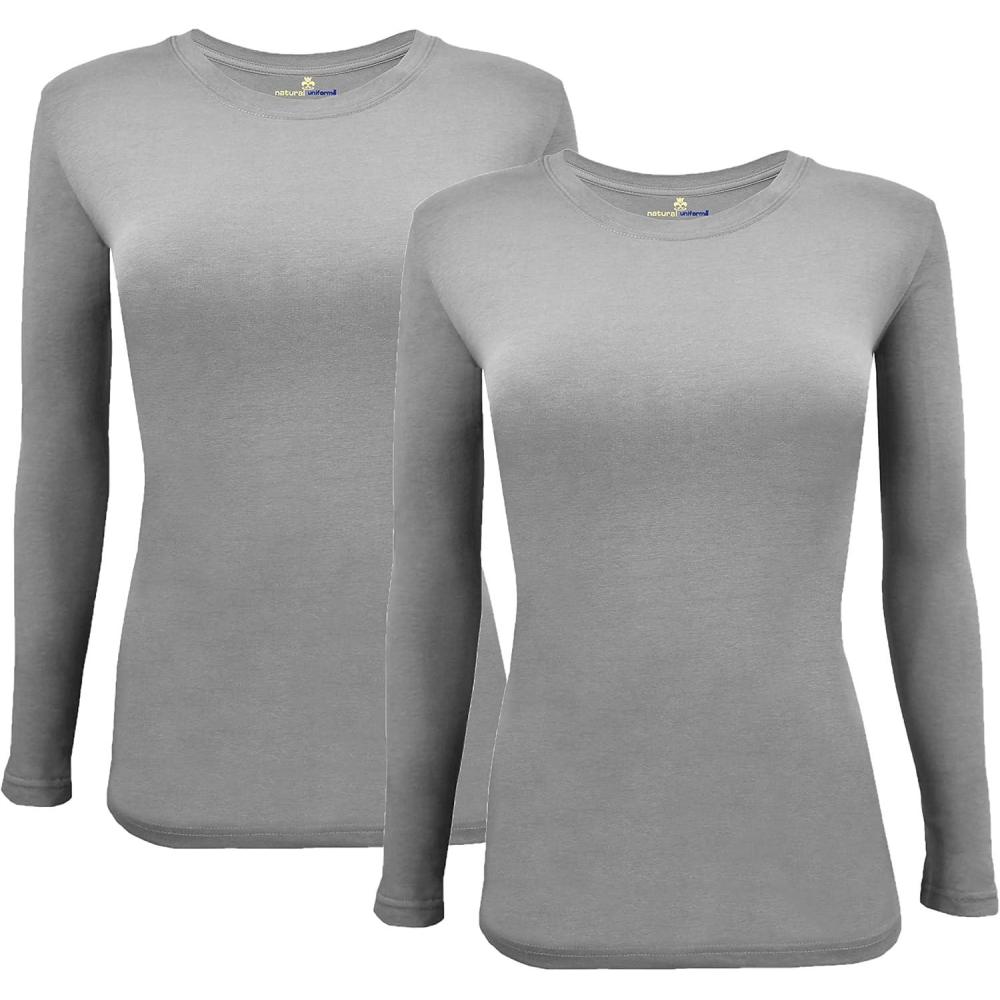 imageNatural Uniforms Womens Under Scrub Tee Crew Neck Long Sleeve TShirt Pack of 2  Multi Pack of 2Grey