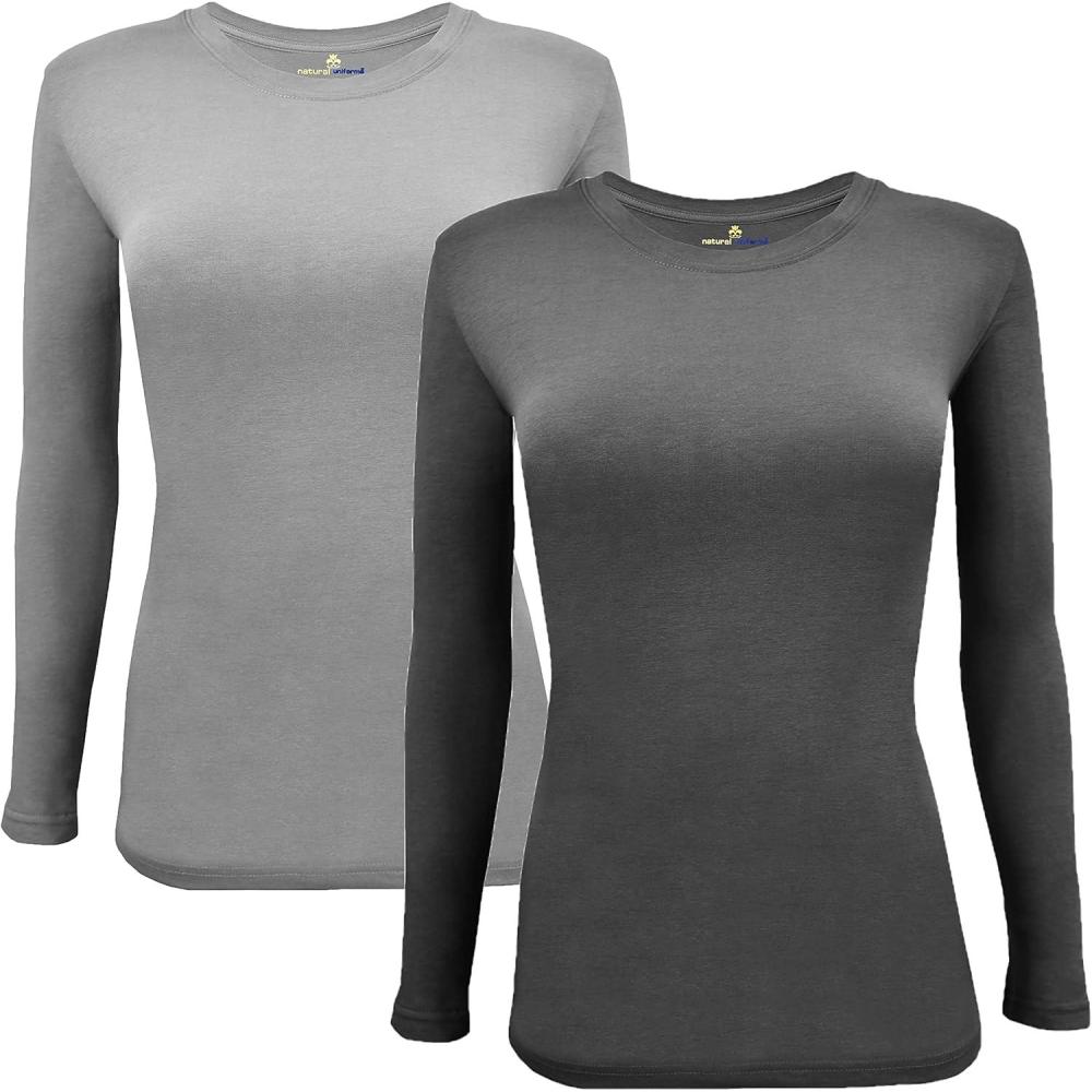 imageNatural Uniforms Womens Under Scrub Tee Crew Neck Long Sleeve TShirt Pack of 2 Multi Pack of 2GreyCharcoal