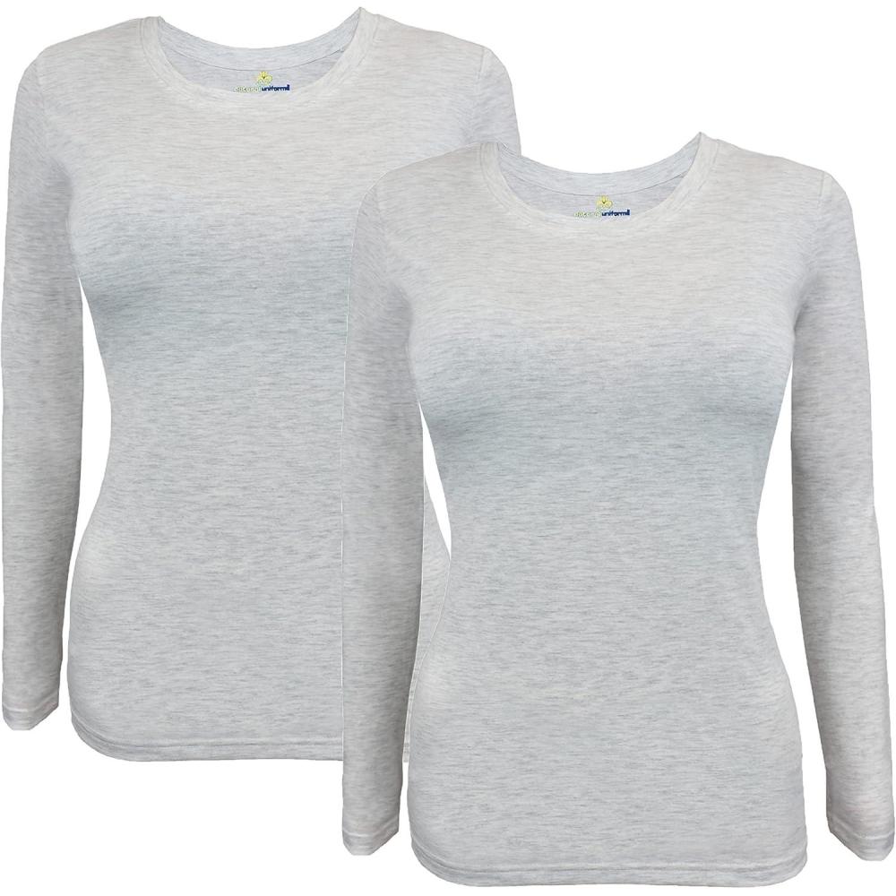 imageNatural Uniforms Womens Under Scrub Tee Crew Neck Long Sleeve TShirt Pack of 2  Multi Pack of 2Heather Grey