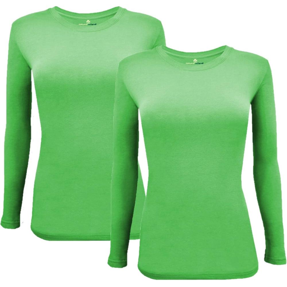 imageNatural Uniforms Womens Under Scrub Tee Crew Neck Long Sleeve TShirt Pack of 2 Multi Pack of 2Lime Green