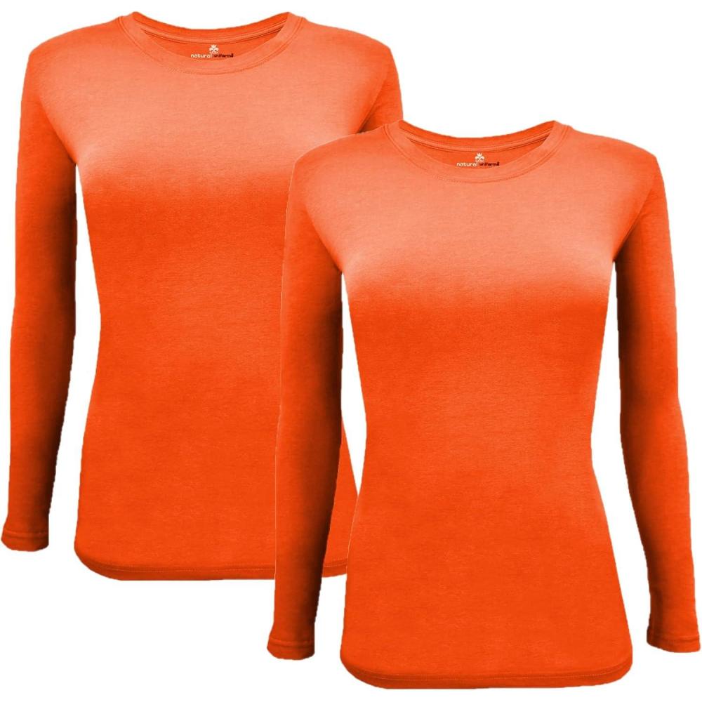 imageNatural Uniforms Womens Under Scrub Tee Crew Neck Long Sleeve TShirt Pack of 2 Multi Pack of 2Orange