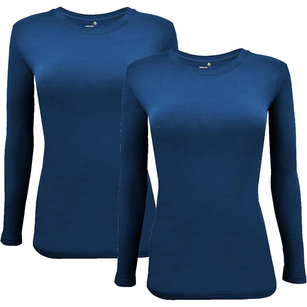 imageNatural Uniforms Womens Under Scrub Tee Crew Neck Long Sleeve TShirt Pack of 2 Multi Pack of 2True Navy Blue