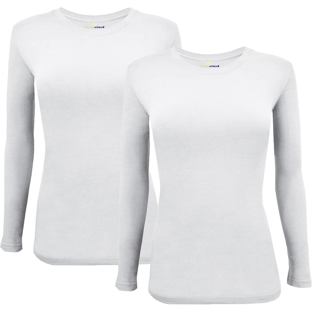 imageNatural Uniforms Womens Under Scrub Tee Crew Neck Long Sleeve TShirt Pack of 2  Multi Pack of 2White
