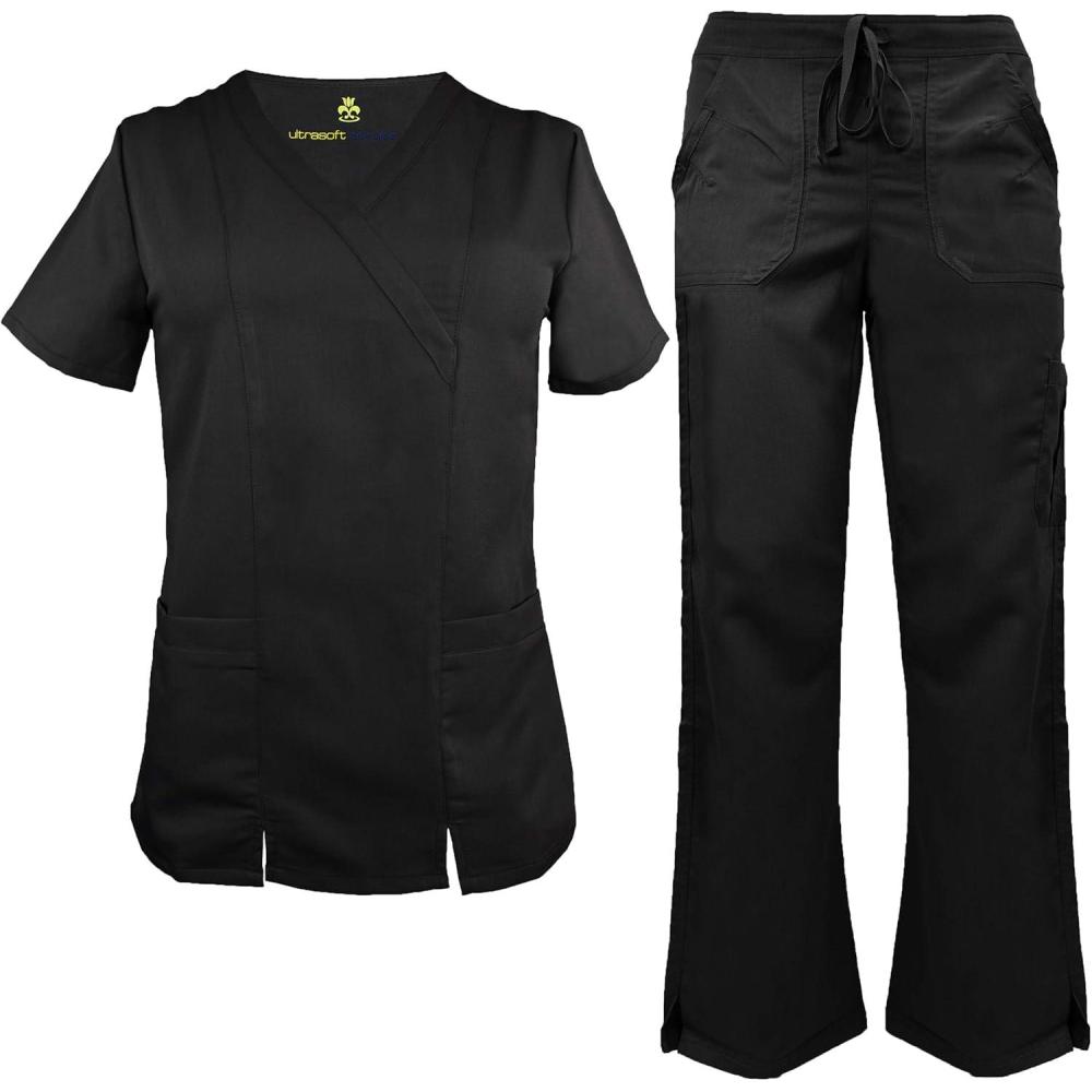 imageSoft Premium Professional WorkWear 2 Pocket Cross Over Tunic Top and Pant Set 81199118Black