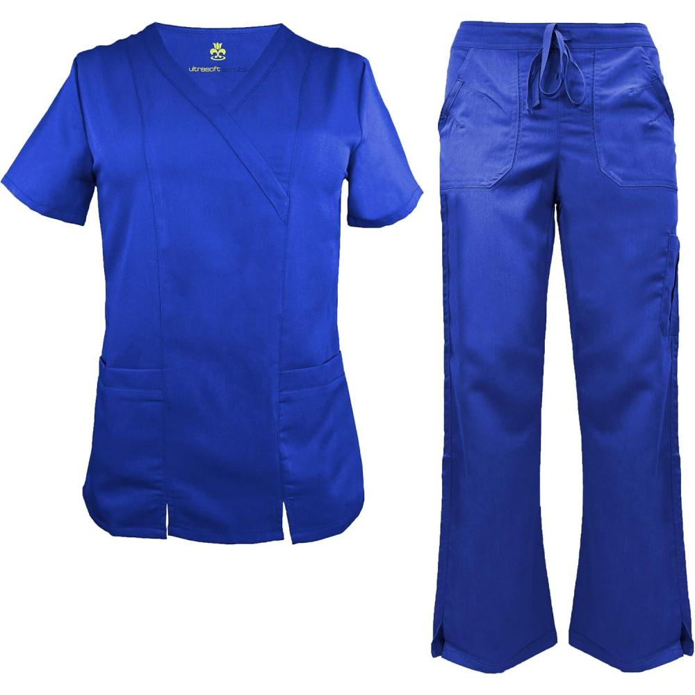 imageSoft Premium Professional WorkWear 2 Pocket Cross Over Tunic Top and Pant Set 81199118True Royal Blue