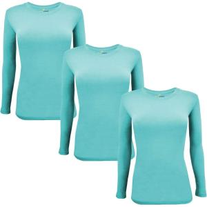M&M Scrubs Long Sleeve T-Shirt Under Scrub Top-Super Soft and Stretchy, Multi Pack of 3(Aqua Blue)