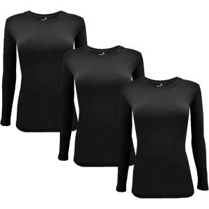 M&M Scrubs Long Sleeve T-Shirt Under Scrub Top-Super Soft and Stretchy, Multi Pack of 3(Black)