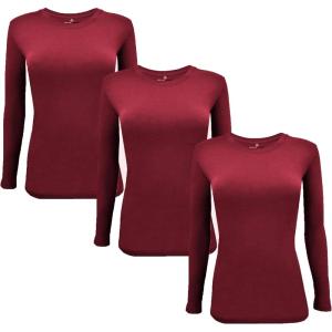 M&M Scrubs Long Sleeve T-Shirt Under Scrub Top-Super Soft and Stretchy, Multi Pack of 3(Burgundy)