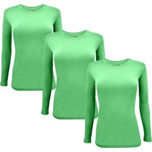 M&M Scrubs Long Sleeve T-Shirt Under Scrub Top-Super Soft and Stretchy, Multi Pack of 3(Light Green)