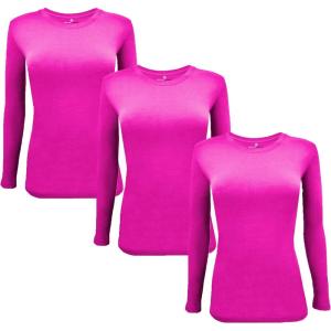 M&M Scrubs Long Sleeve T-Shirt Under Scrub Top-Super Soft and Stretchy, Multi Pack of 3(Neon Pink)