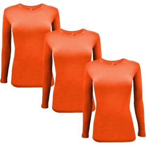 M&M Scrubs Long Sleeve T-Shirt Under Scrub Top-Super Soft and Stretchy, Multi Pack of 3(Orange)