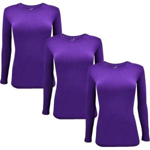 M&M Scrubs Long Sleeve T-Shirt Under Scrub Top-Super Soft and Stretchy, Multi Pack of 3(Purple)