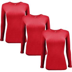 M&M Scrubs Long Sleeve T-Shirt Under Scrub Top-Super Soft and Stretchy, Multi Pack of 3(Red)