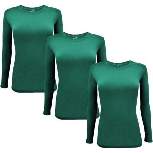 M&M Scrubs Long Sleeve T-Shirt Under Scrub Top-Super Soft and Stretchy, Multi Pack of 3(True Hunter Green)