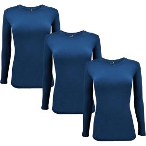 M&M Scrubs Long Sleeve T-Shirt Under Scrub Top-Super Soft and Stretchy, Multi Pack of 3(True Navy Blue)