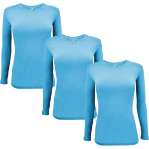 M&M Scrubs Long Sleeve T-Shirt Under Scrub Top-Super Soft and Stretchy, Multi Pack of 3(Water Blue)