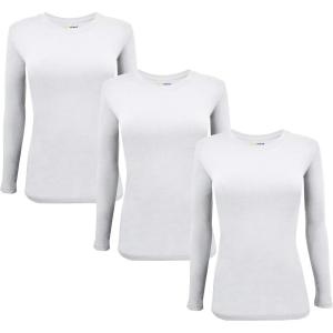 M&M Scrubs Long Sleeve T-Shirt Under Scrub Top-Super Soft and Stretchy, Multi Pack of 3(White)